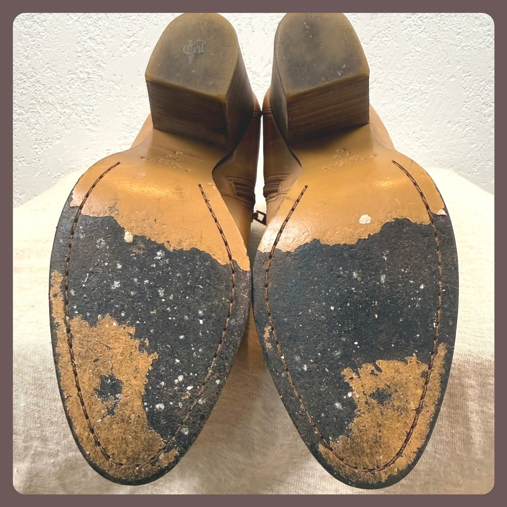 Coach Tan Leather Side Zip Block Heel Ankle Booties Women's Size 7.5‎ - Picture 8 of 16